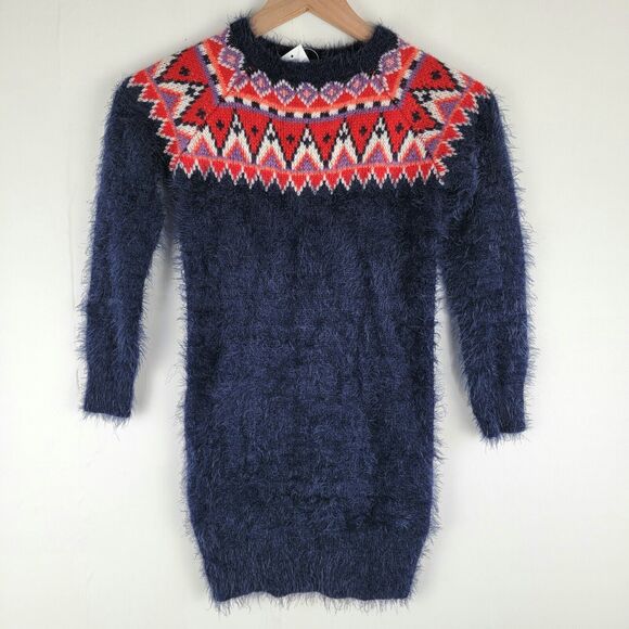 Gap Kids Winter Dress Fair Isle Sweater Tunic Navy Blue Girl Size S (6-7) NWT - Picture 1 of 10